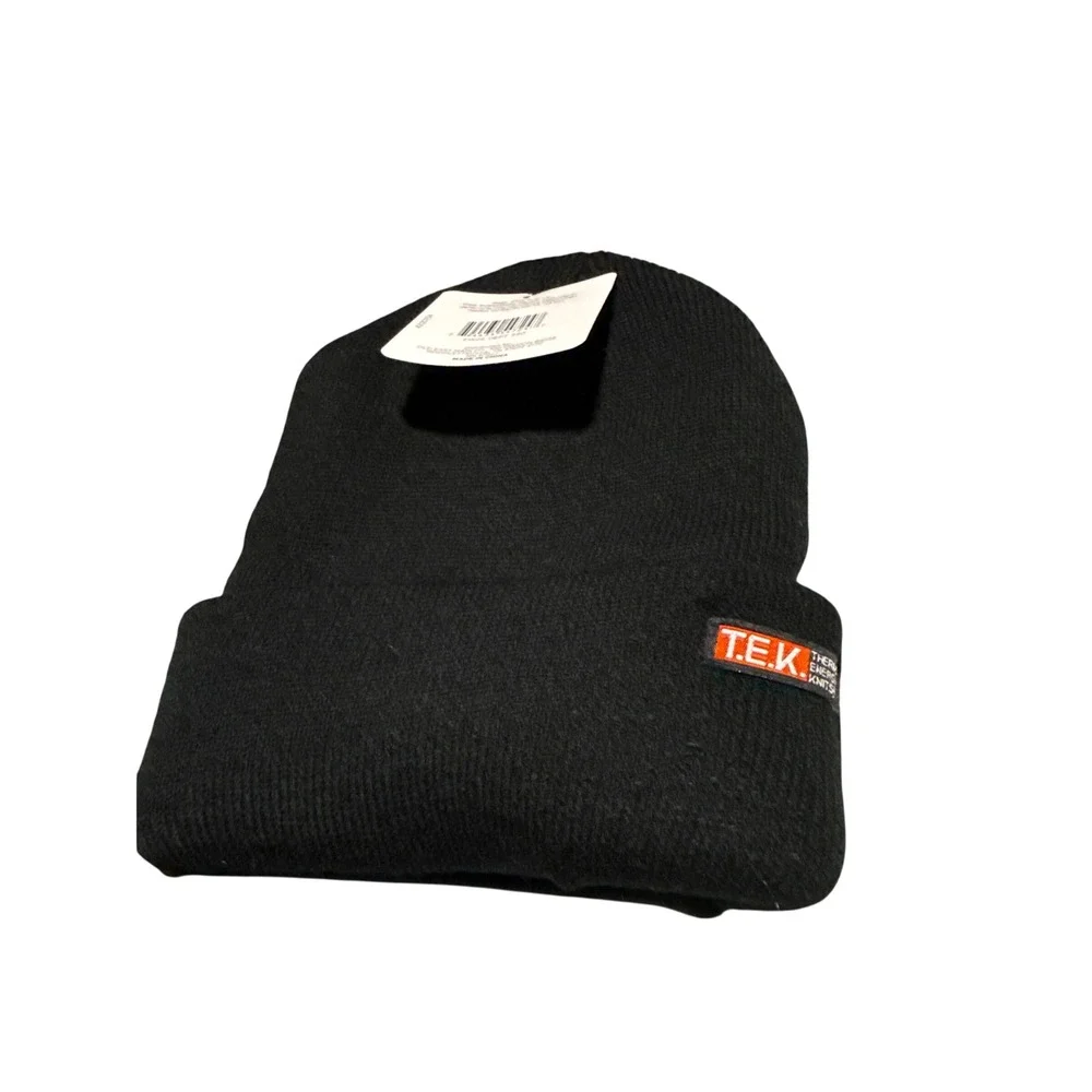 TEK Thermal Energy Knits Mens Black Insulated Cuffed Beanie Hat NWT One Size